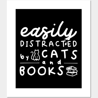 Easily Distracted By Books And Cats Posters and Art